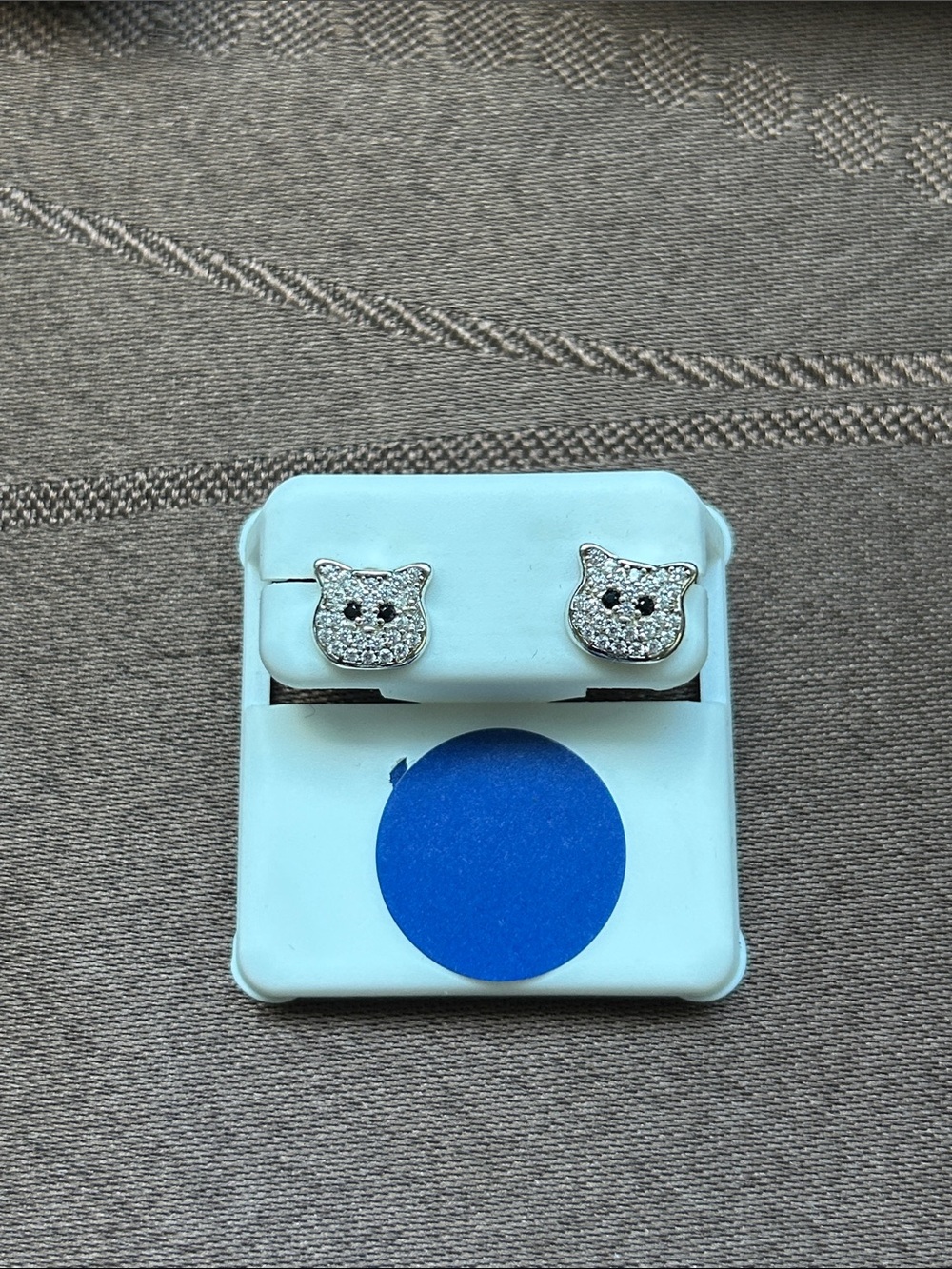 Cat Face 925 Sterling Silver Crystal Stud Earrings